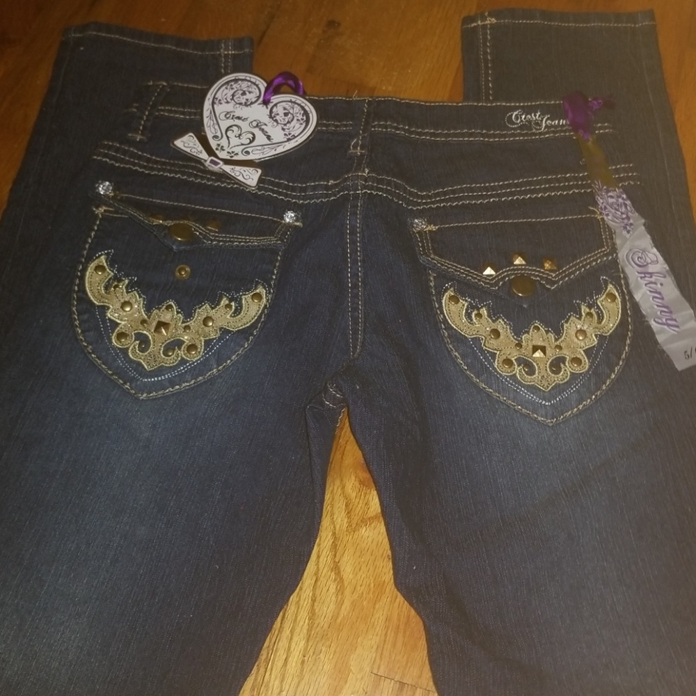 Crest Flap Pocket Studded Jeans Jrs 5/6 New